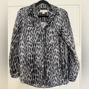 MICHAEL Michael Kors Black and Gray Sheer Leopard Print Button Down
